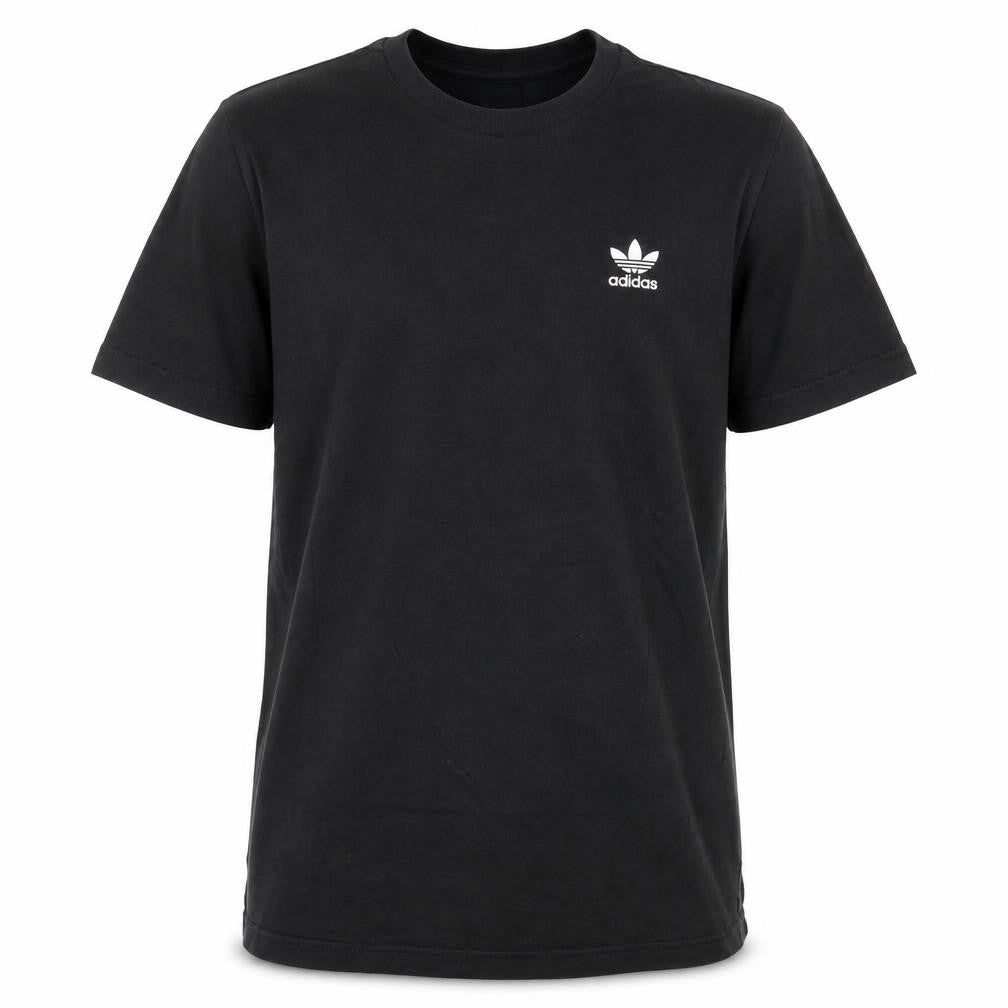 Front view of Adidas Men's Black Cotton Crew Neck Short Sleeve T-Shirt, size M