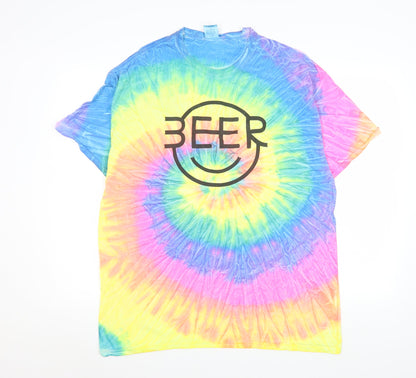Colortone Men’s Multicoloured Tie-Dye Beer Graphic T-Shirt XL