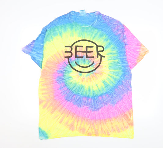 Colortone Men’s Multicoloured Tie-Dye Beer Graphic T-Shirt XL