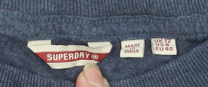 Womens UK Size 12 Superdry Blue Cropped T-Shirt