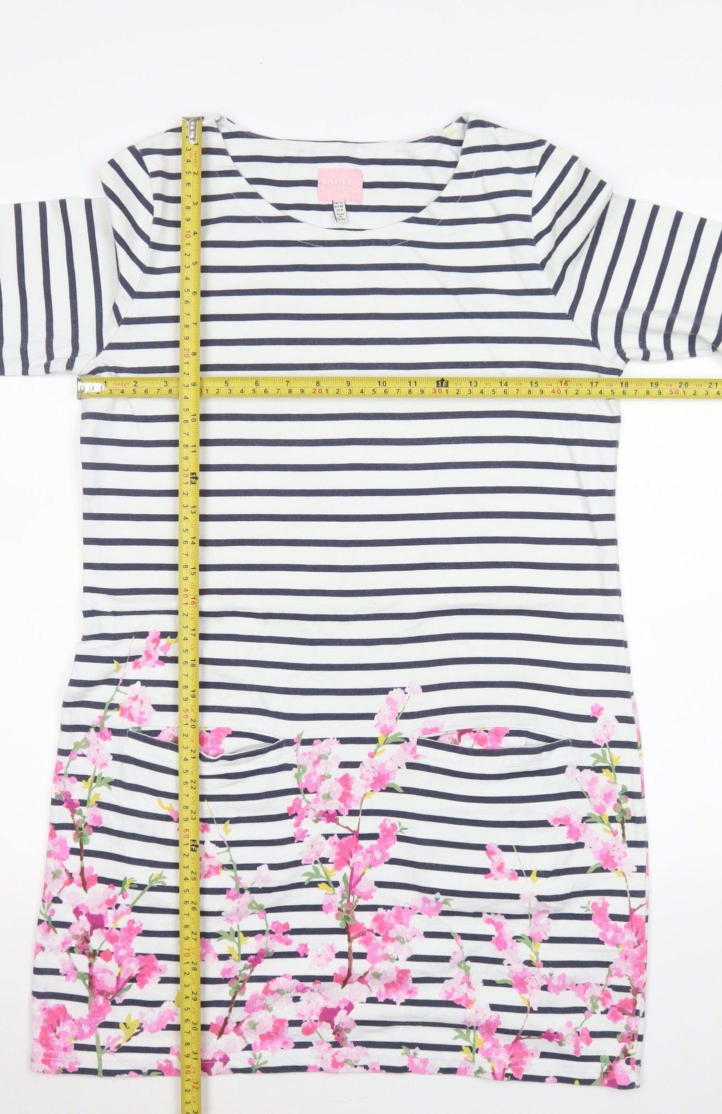 Joules Women’s Multicoloured Size 12 Striped Floral Long Sleeve Tunic Top