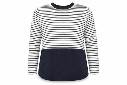 Front view of Gallery Women’s Blue Striped Long Sleeve Cotton Modal Nautical T-Shirt XL