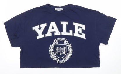Womens UK Size XL Yale University Blue Cropped T-Shirt