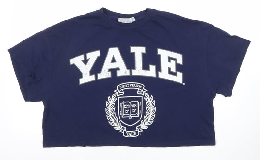 Womens UK Size XL Yale University Blue Cropped T-Shirt