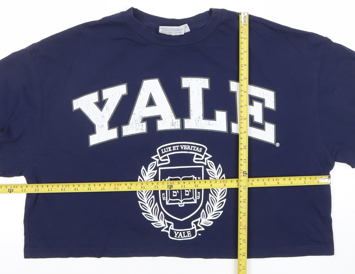 Womens UK Size XL Yale University Blue Cropped T-Shirt