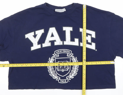 Womens UK Size XL Yale University Blue Cropped T-Shirt