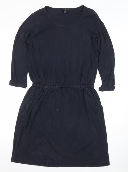 The White Company Womens Blue Cotton Knee Length 3/4 Sleeve A-Line Dress Size M