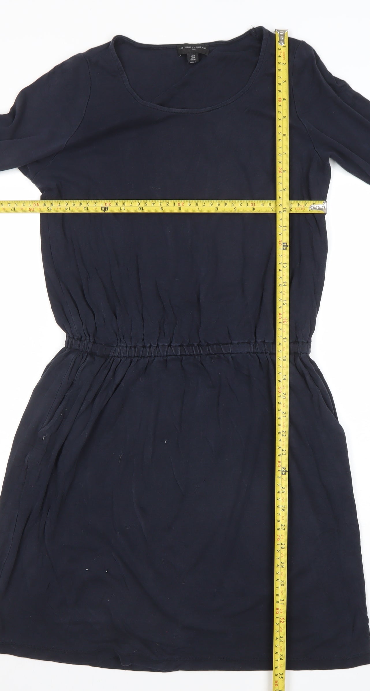 The White Company Womens Blue Cotton Knee Length 3/4 Sleeve A-Line Dress Size M