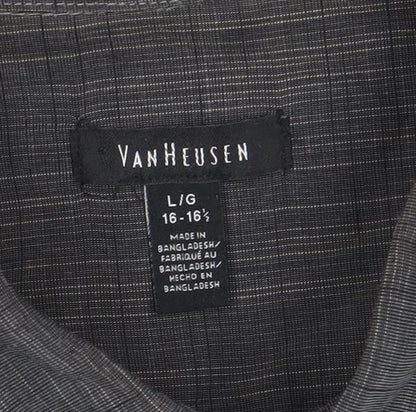 Van Heusen Men's Grey Short Sleeve Button-Up Cotton Shirt L 42in