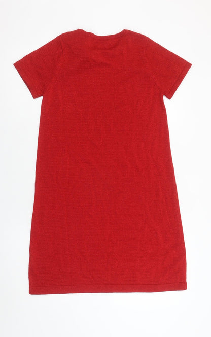 H&M Girls Red Bow Knit Shift Dress 13-14 Years Short Sleeve