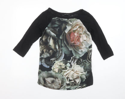 Womens UK Size 8 Zara Black Basic T-Shirt