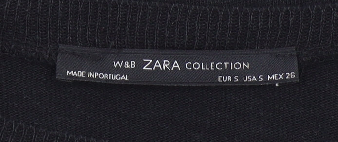 Womens UK Size 8 Zara Black Basic T-Shirt