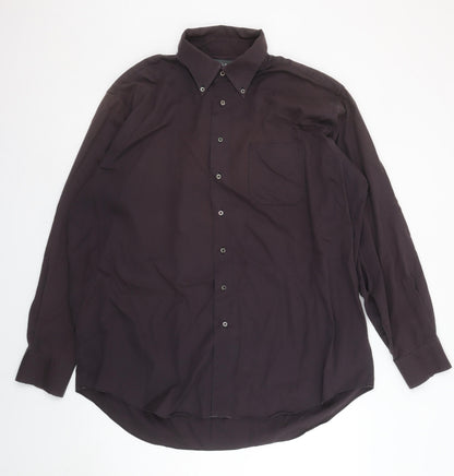 Austin Reed Men's Brown Non-Iron Cotton Button-Up Shirt 17.5in