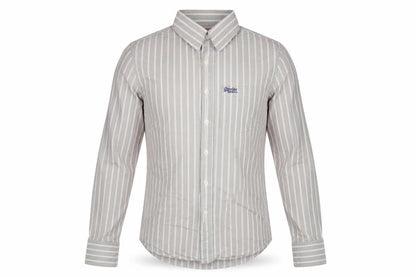 Superdry Men's Grey Striped Button-Up Shirt Medium Cotton Long Sleeve