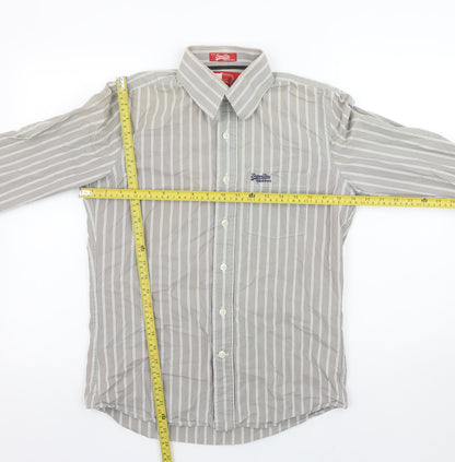 Superdry Men's Grey Striped Button-Up Shirt Medium Cotton Long Sleeve