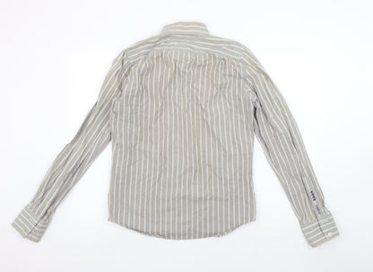 Superdry Men's Grey Striped Button-Up Shirt Medium Cotton Long Sleeve