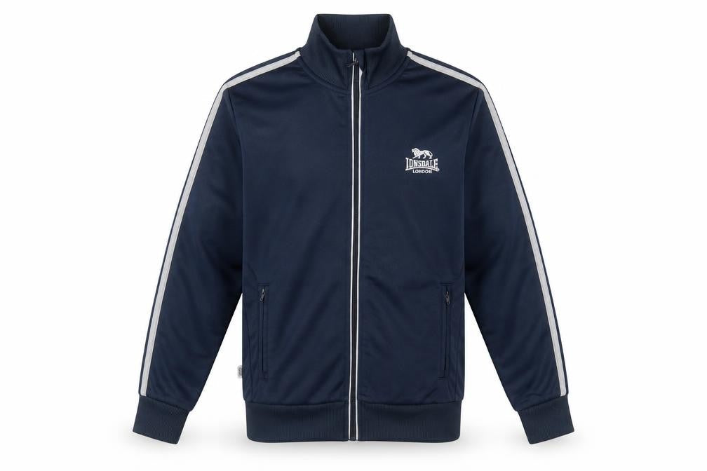 Front view of Lonsdale boys’ blue full zip sweatshirt 13 years sports track top