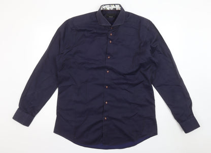 Baumler Men's Blue 16.5in Classic Fit Long Sleeve Cotton Button-Up Shirt