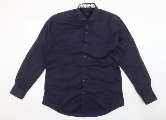 Baumler Men's Blue 16.5in Classic Fit Long Sleeve Cotton Button-Up Shirt