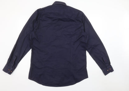Baumler Men's Blue 16.5in Classic Fit Long Sleeve Cotton Button-Up Shirt