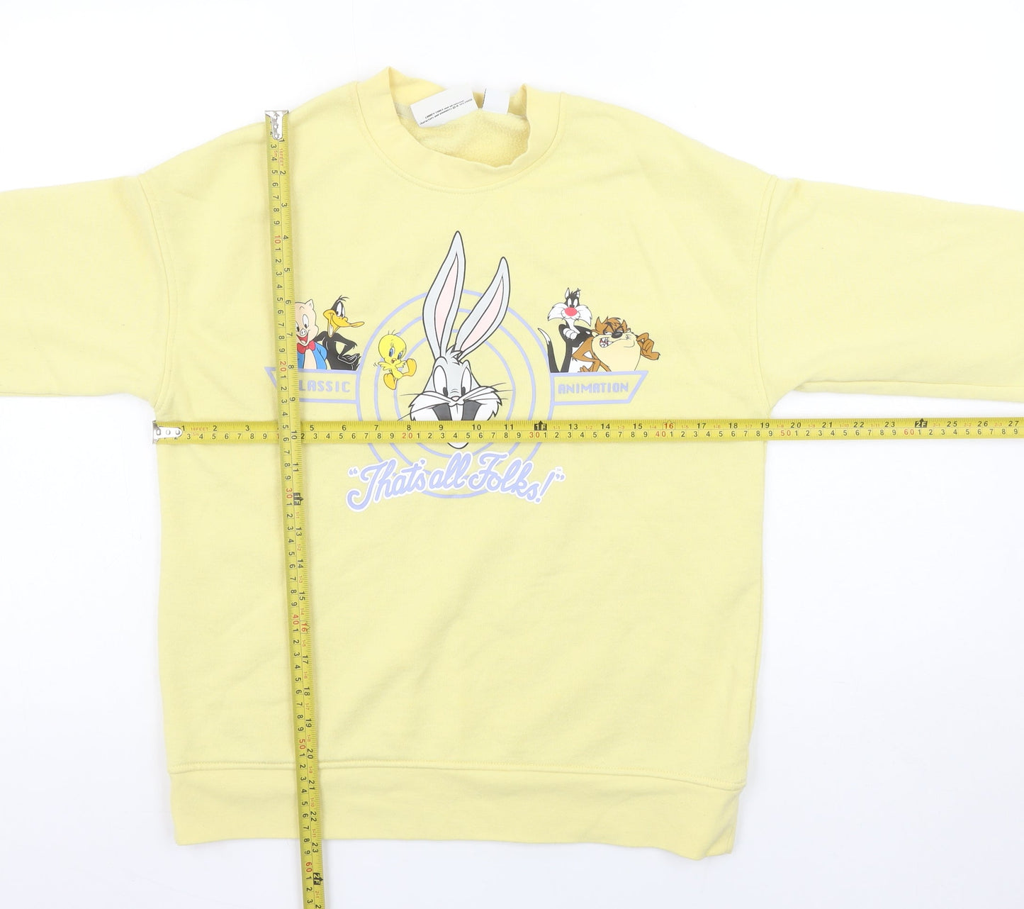 Womens UK Size XS Looney Tunes Yellow Pullover Sweatshirt