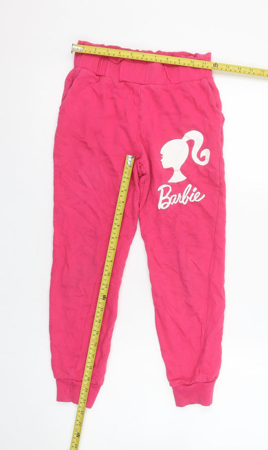 Girls UK Size 10 Years Barbie Regular Fit Jogger Pink Trousers