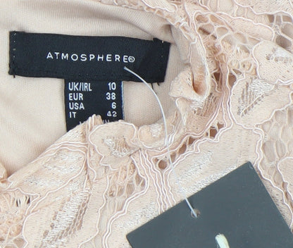 Atmosphere Womens Beige Lace Sleeveless Blouse UK 10 Elegant Semi Sheer Top