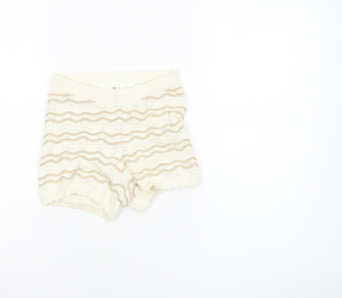 H&M Girls Ivory Knit Cotton Shorts 4-6 Years Casual Lightweight Summer