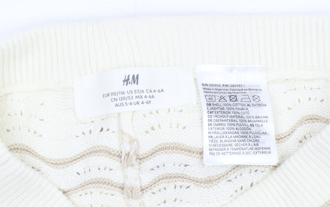 H&M Girls Ivory Knit Cotton Shorts 4-6 Years Casual Lightweight Summer