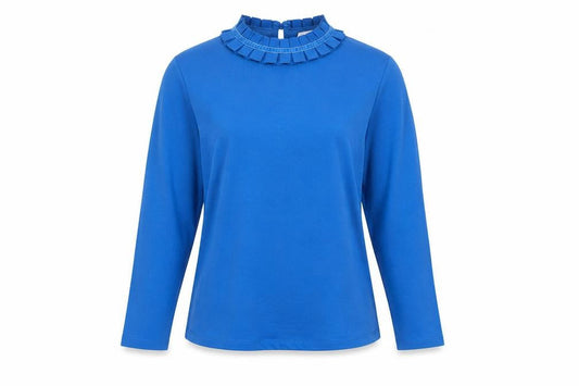 Savida Women's Blue Ruffle High Neck Long Sleeve Blouse Size 12