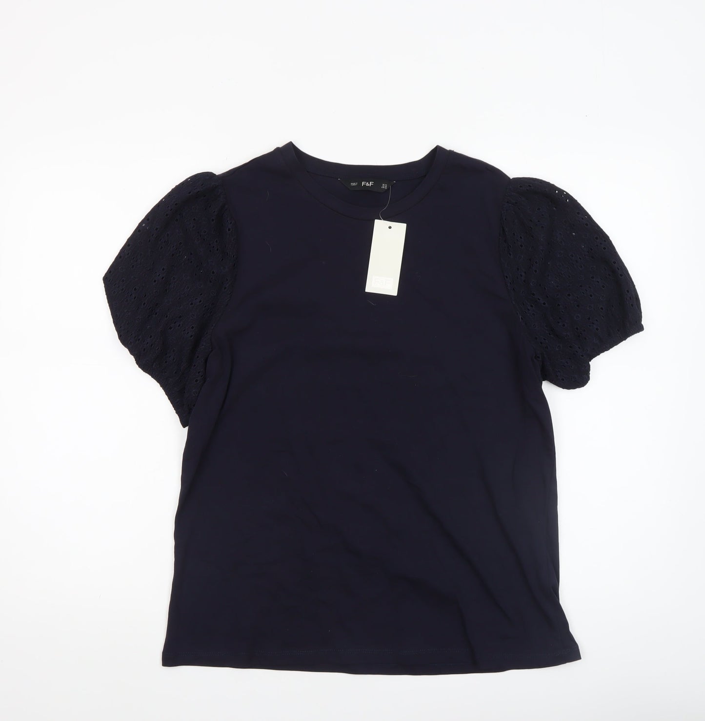 F&F Women’s Blue Puff Sleeve Cotton T-Shirt UK 14