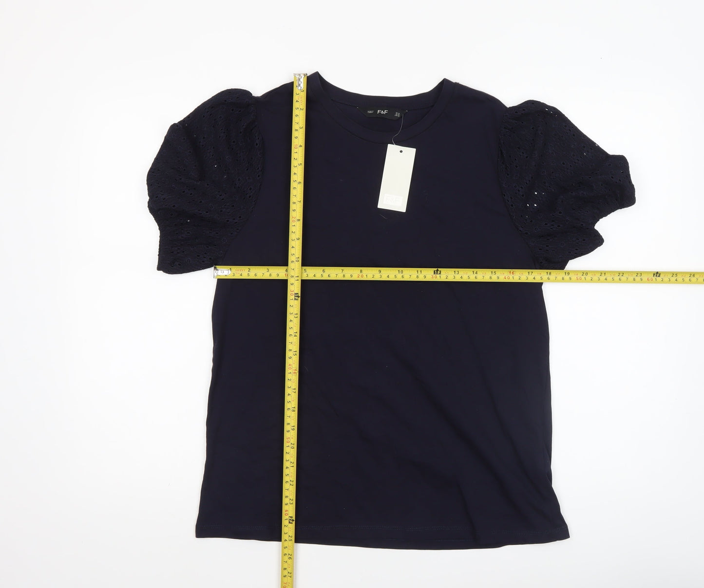 F&F Women’s Blue Puff Sleeve Cotton T-Shirt UK 14