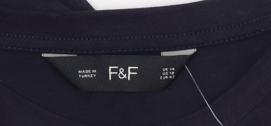 F&F Women’s Blue Puff Sleeve Cotton T-Shirt UK 14