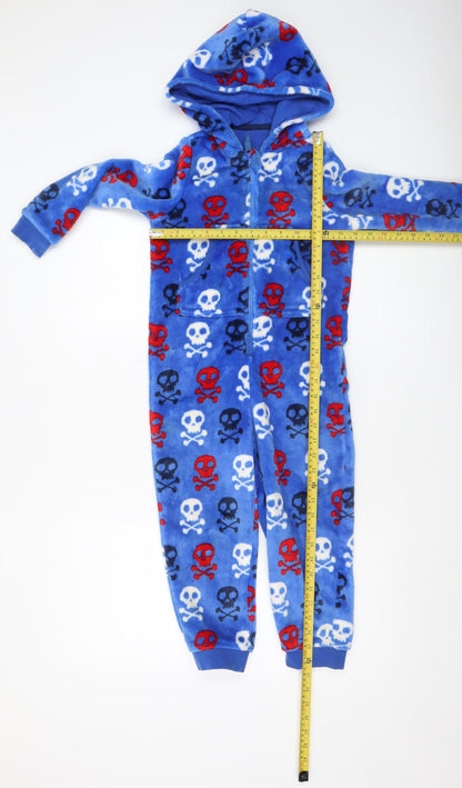 Marks and Spencer Boys Blue Skull Fleece Hooded Onesie 5-6 Years