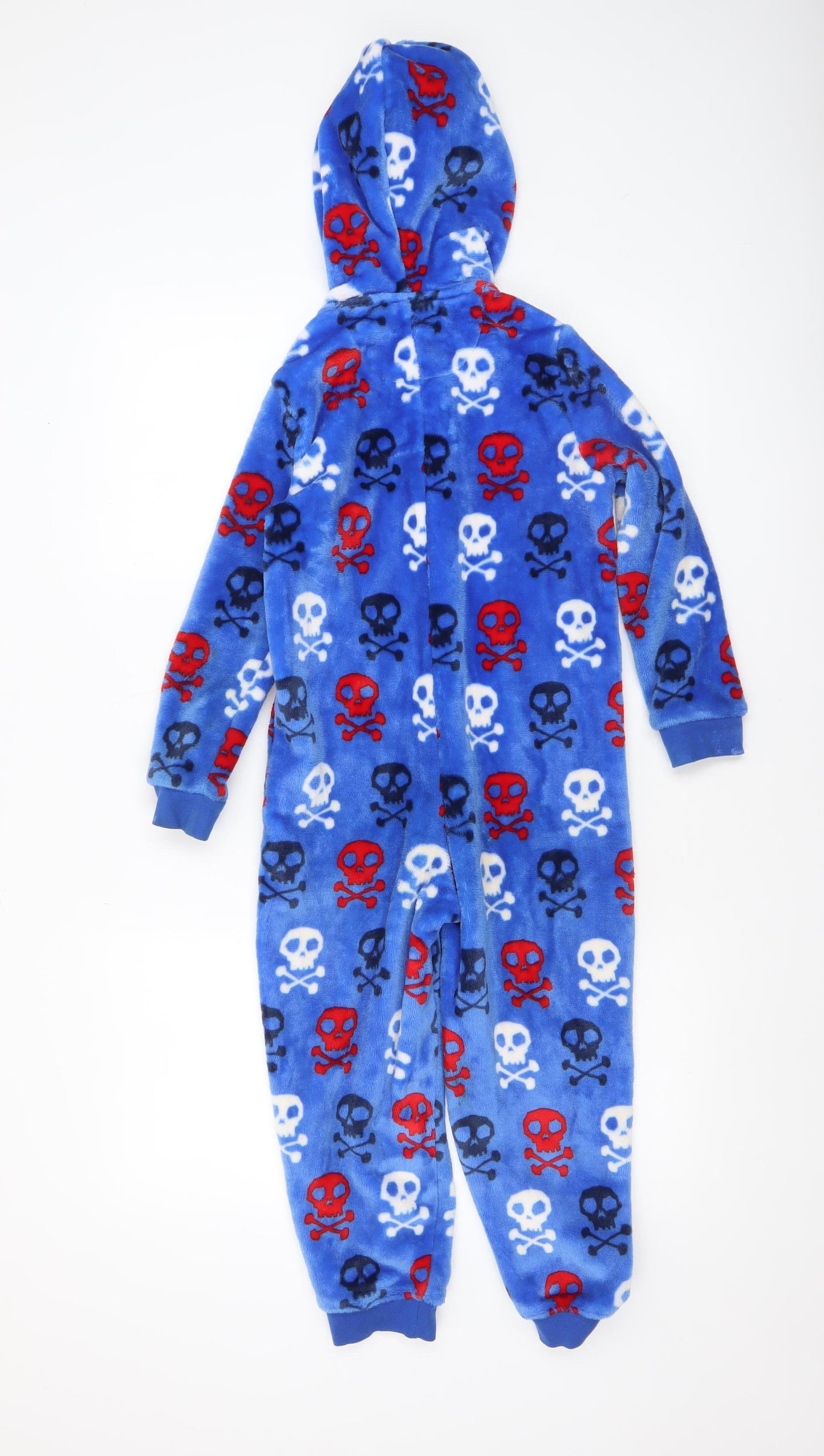 Marks and Spencer Boys Blue Skull Fleece Hooded Onesie 5-6 Years