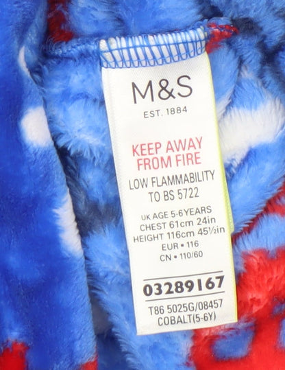 Marks and Spencer Boys Blue Skull Fleece Hooded Onesie 5-6 Years