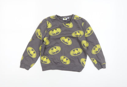 Batman Boys Grey Pullover Sweatshirt 6-7 Years Graphic Logo Crew Neck