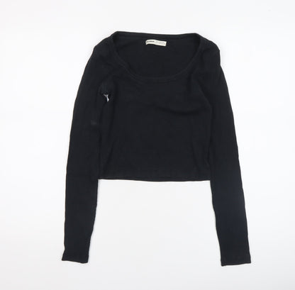 Womens UK Size M Pull&Bear Black Cropped T-Shirt
