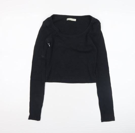 Womens UK Size M Pull&Bear Black Cropped T-Shirt