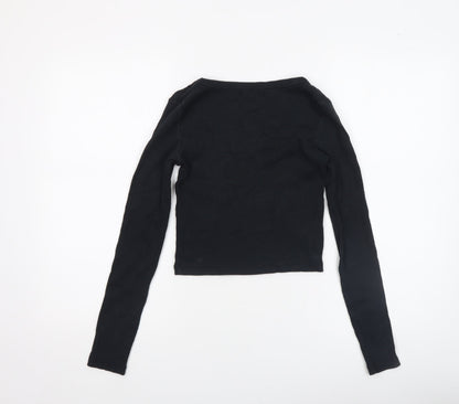 Womens UK Size M Pull&Bear Black Cropped T-Shirt