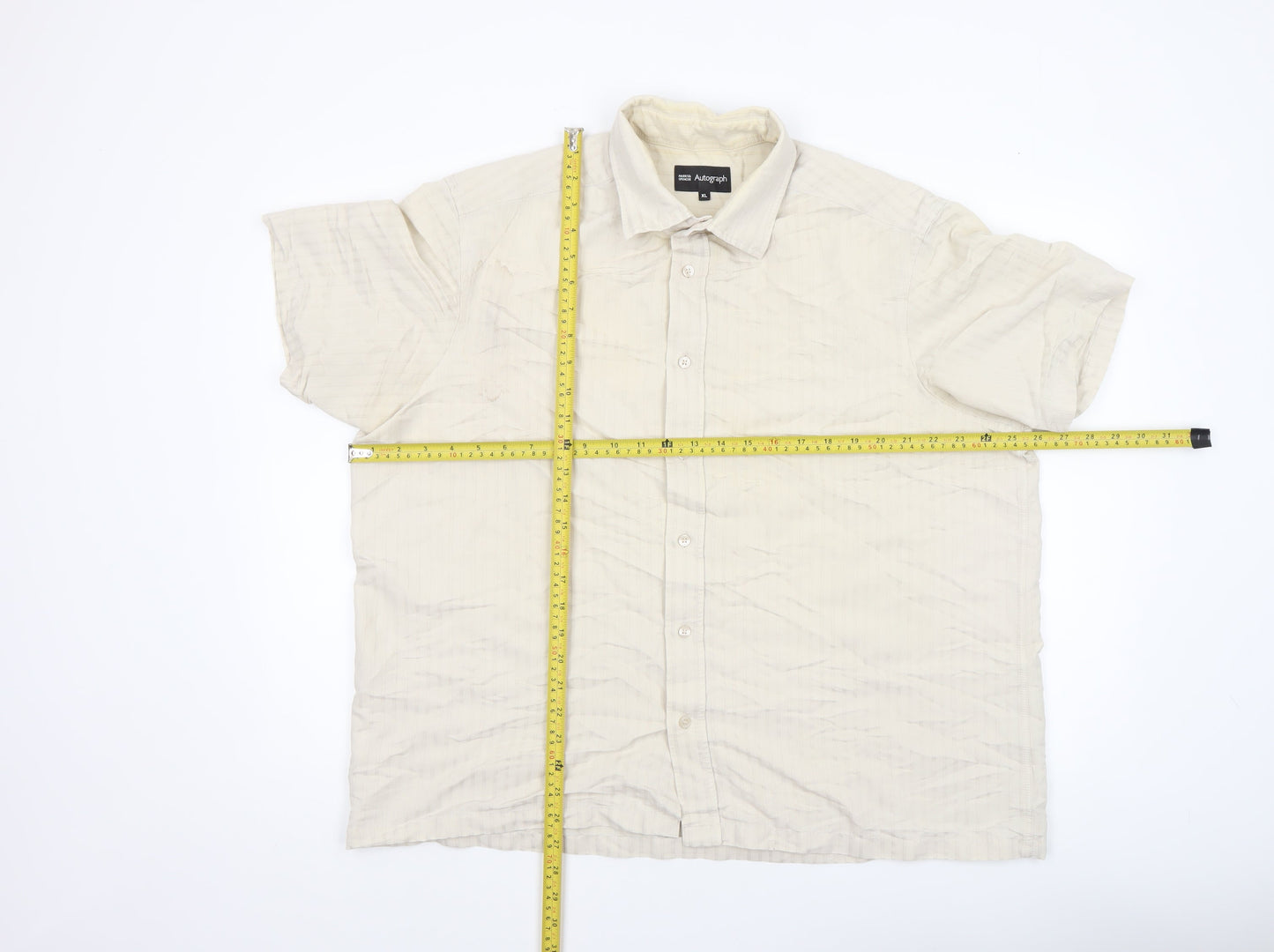 Marks and Spencer Autograph Men's Beige XL Short Sleeve Button-Up Shirt