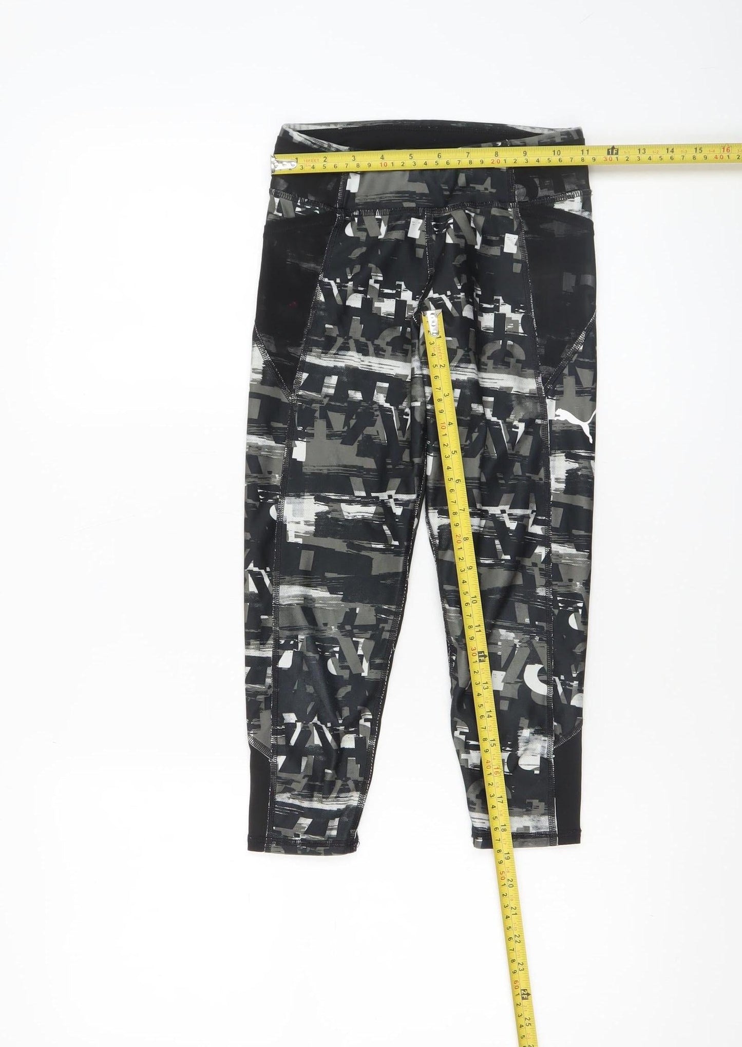 Puma Girls Black Geometric Print Activewear Leggings 9-10 Years