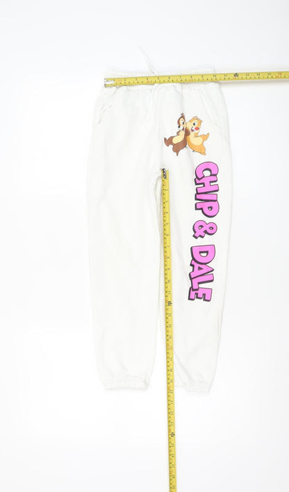 Girls UK Size 7-8 Years Disney Regular Fit Jogger White Trousers