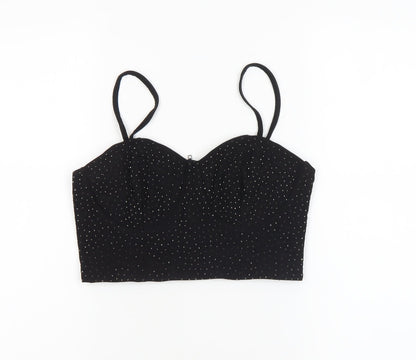 Pink Vanilla Women’s Black Rhinestone Cropped Spaghetti Strap Top UK 12