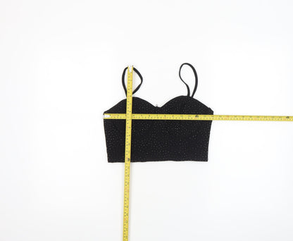 Pink Vanilla Women’s Black Rhinestone Cropped Spaghetti Strap Top UK 12