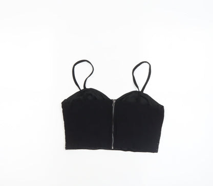 Pink Vanilla Women’s Black Rhinestone Cropped Spaghetti Strap Top UK 12