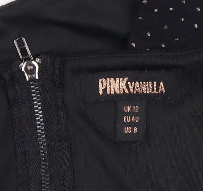 Pink Vanilla Women’s Black Rhinestone Cropped Spaghetti Strap Top UK 12