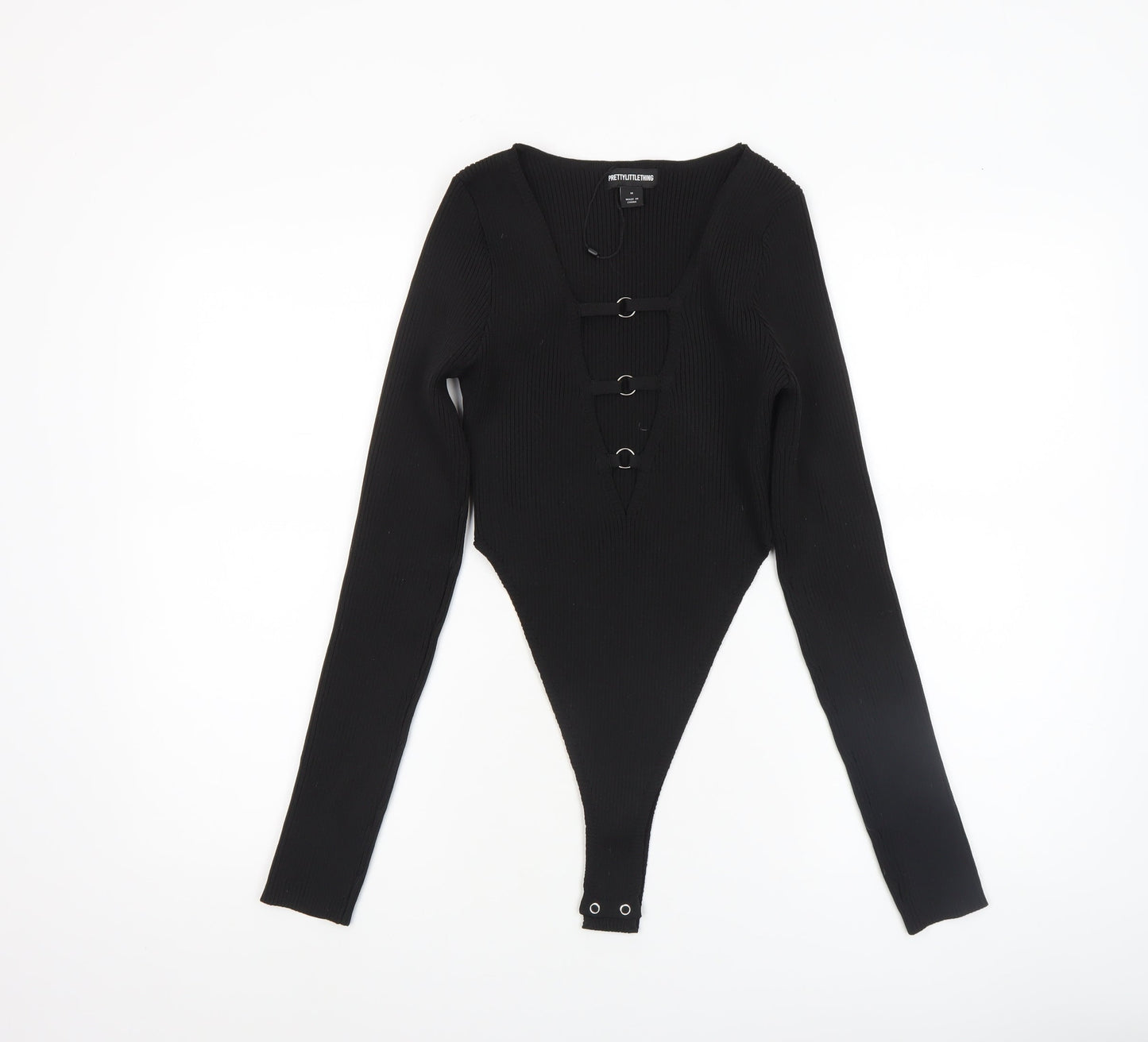 Womens UK Size M PRETTYLITTLETHING One-Piece Black Bodysuit