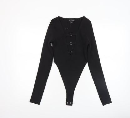 Womens UK Size M PRETTYLITTLETHING One-Piece Black Bodysuit