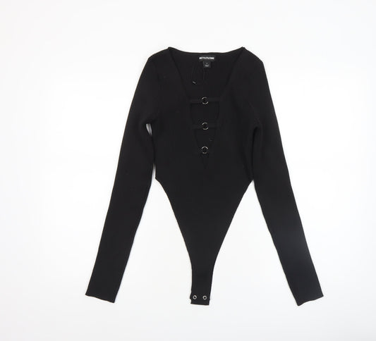 Womens UK Size M PRETTYLITTLETHING One-Piece Black Bodysuit